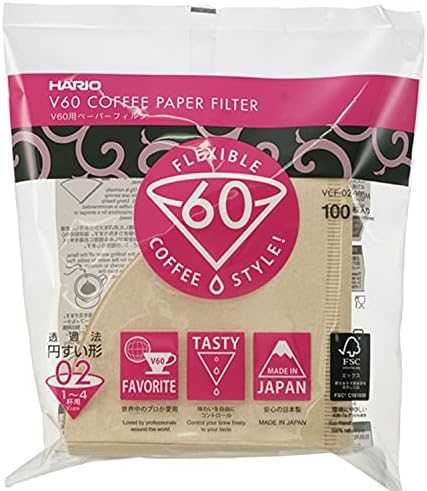 Hario V60 Paper Coffee Filters Single Use Pour Over Cone Filters Size 02 White, 100 Count, 2-pack