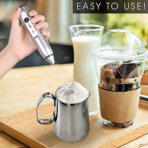  Fmelut Electric Milk Frother With Double Whisks, USB Rechargeable Electric Foam Maker, 2 In 1 Hand-held Battery Operated Milk Foamer For Coffee, Latte, Cappuccino, Egg Whipping(Silver)