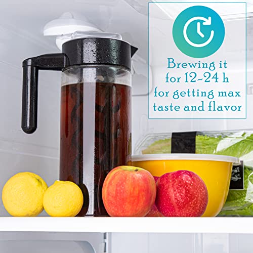  Cold Brew Maker For Iced Coffee And Iced Tea, 44 Oz Cold Coffee Maker Glass Pitcher, Tea Infuser For Loose Leaf Tea, Large Iced Coffee Maker (Black)