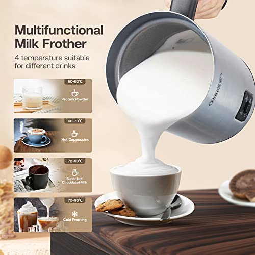  IBREW Milk Frother, Electric Milk Steamer Stainless Steel, 10.1oz/5.1oz Automatic Milk Warmer, Cold/Hot Milk Foamer Maker For Latte, Cappuccino, Hot Chocolate, Milk Heater, 4 Temperature Range