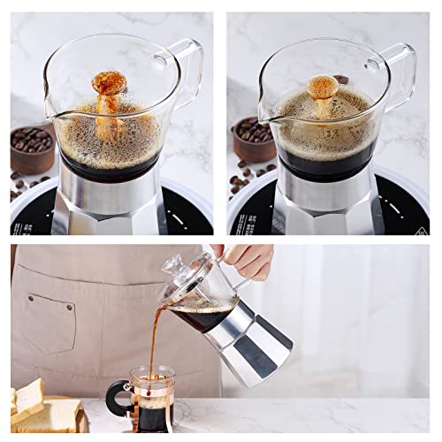 Moka Stovetop Espresso Maker,Crystal Glass-top & Aluminum Espresso Moka Pot,Classic Italian Coffee Maker,120ml(3cup)