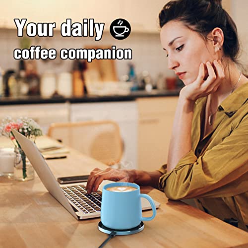  Auto On/Off Gravity-Induction Coffee Mug With Intelligent Temperature Control 113°F/45°C Cup Warmer Self-Heating With Wireless Charging Function Gifts For Home Office (Mug Included) Blue