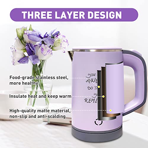  0.8L Small Electric Kettle Stainless Steel,600w Low Power Mini Portable Tea Kettle, Double Wall Travel Hot Water Boiler,Auto Shut-off & Boil-Dry Protection,for Travel, Office Student Dormitory