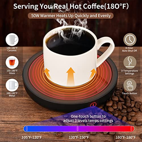  Coffee Mug Warmer, 50 W Coffee Warmer With 3-Temperature Settings(180°F ~ 105°F), 4H Auto Shut Off, Electric Coffee Cup Warmer For Desk,Beverage Warmer For Coffee Tea Espresso Milk