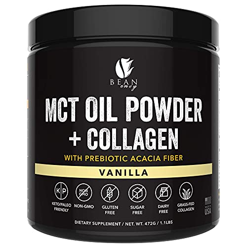  MCT Oil Powder With Collagen And Handheld Milk Frother Bundle – Vanilla Keto Energy Boost With Acacia - Stainless Steel And Black Frother For Easy Mixing And Foamier Lattes