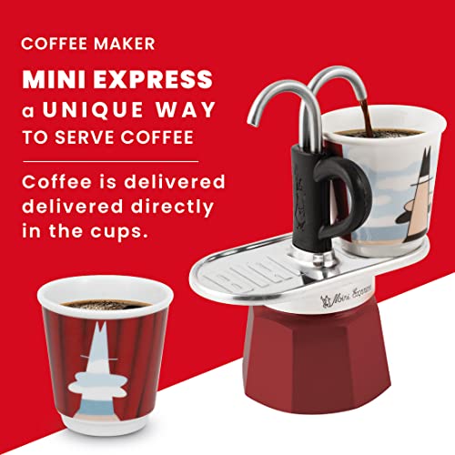  Bialetti - Mini Express Magritte: Moka Set Includes Coffee Maker 2-Cup (2.8 Oz), Red, Aluminium