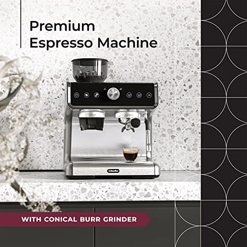  Premium Espresso Machine Coffee Maker With Milk Frother, Coffee Grinder, 15 Bar, Stainless Steel, Standard And Bottomless Portafilter, Multiple Filters, Temp Control, Complete Barista Kit