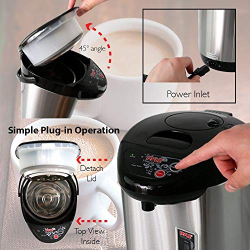  Hot Water Urn Pot Insulated Stainless Steel,Auto & Manual Dispense,Auto Boiler,Safety Lock Shutoff 3.38 QT /3.2L - Auto Boiler Shut Off - PKWK43