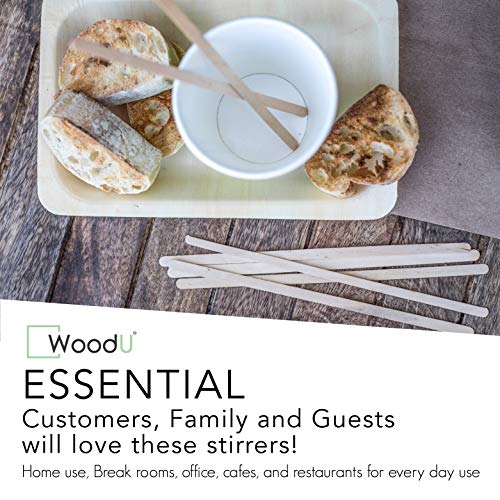  WoodU Disposable Coffee Stir Sticks 7"- Sturdy Round End Compostable And Biodegradable Brich Wood Tea Stirrers- 100% Ecofriendly Wooden Stirring Sticks For Hot Drinks