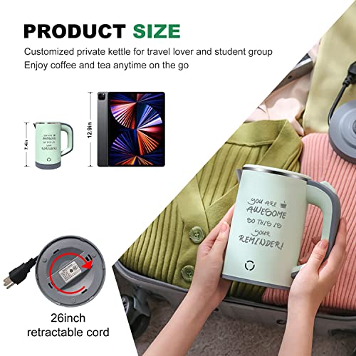  Small Electric Tea Kettle, 0.8L Portable Travel Hot Water Boiler Stainless Steel,Low Power Cordles Mini Electric Coffee Kettle Auto Shut-off,Gift For Camping, Travel, Office And Student Dormitory