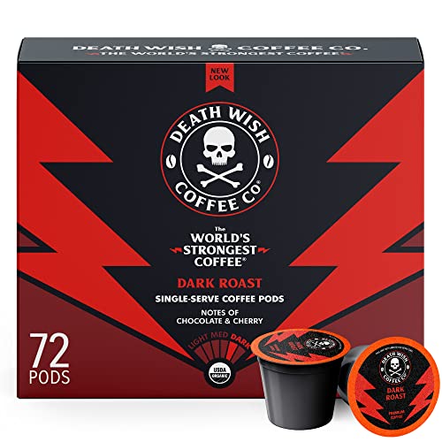  Single Serve Pods - Extra Kick Of Caffeine - Dark Roast Coffee Pods - Made With USDA Certified Organic, Fair Trade, Arabica And Robusta Beans (50 Count) - Packaging May Vary