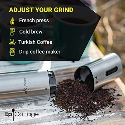  Manual Coffee Bean Grinder - Stainless Steel Adjustable Conical Burr Hand Mill - Grind Espresso Beans With Small Portable Crank Grinders For Travel Camping Backpacking Or Home