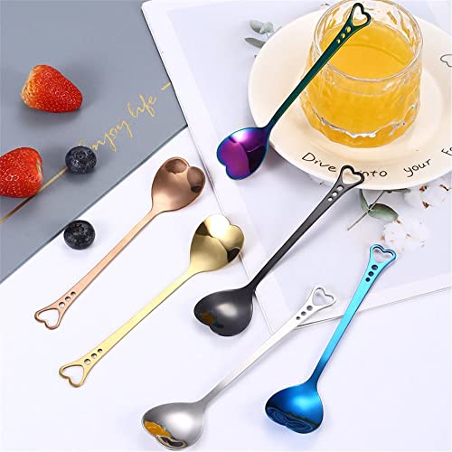  Kitchen Dessert Spoon Ice Cream Spoon Coffeeware Stainless Steel Coffee Spoon Mixing Spoon Heart Shaped(Gold)
