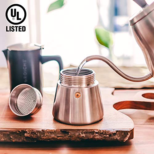  Milano Steel 6 Espresso Cup Stainless Steel Stovetop Espresso Maker Moka Pot - Cuban Coffee Maker Italian Espresso Greca Coffee Maker For Induction Gas Or Electric Stoves