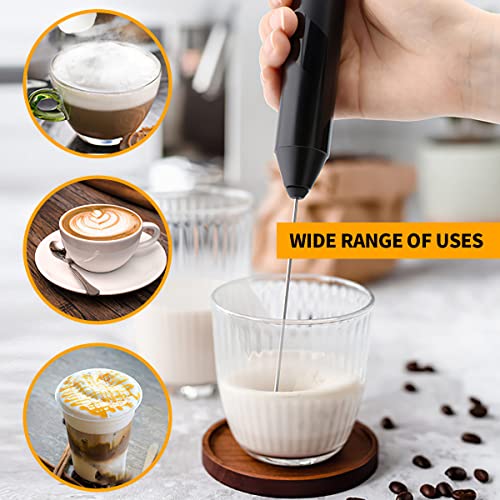  Milk Frother Handheld With Stand, Whisk Drink Mixer For Coffee, Mini Foamer For Cappuccino, Frappe, Matcha, Hot Chocolate (Black)
