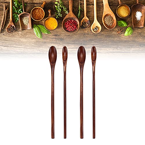  4PCS Long Handle Wooden Coffee Spoon Wood Long Handle Drink Spoons Cocktail Stirrer Swizzle Sticks Soup Spoons