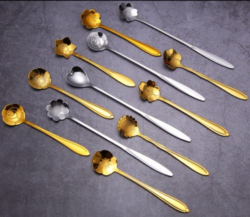  4pcs Stainless Steel Cherry Blossom Spoon Coffee Spoon Rose Flower Spoon Wedding Gift Bird's Nest Gift Spoon Honey Spoon (silver-A2)
