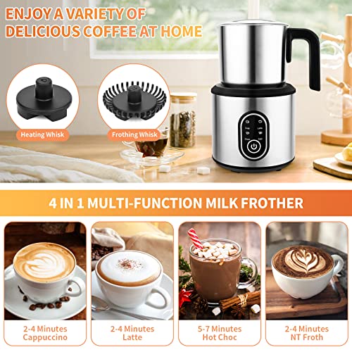  Detachable Milk Frother,12OZ /350ML Electric Milk Steamer Stainless Steel With Hot & Cold Foam Function For Latte, Cappuccino, Hot Chocolate