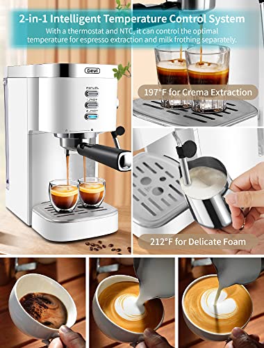  Espresso Machines 20 Bar Fast Heating Automatic Cappuccino Coffee Maker With Foaming Milk Frother Wand For Espresso, Latte Macchiato, 1.2L Removable Water Tank, 1350W, White