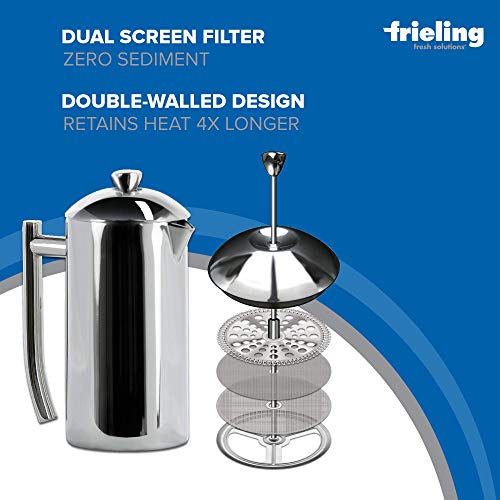  Double-Walled Stainless-Steel French Press Coffee Maker In Frustration Free Packaging, Polished, 17 Ounces