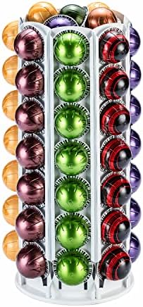 Vertuo Pod Holder Carousel Stand For Nespresso Vertuo Capsule Storage Organizer With Extra Space For Coffee Mate Silent Rolling (Vertuo 80+ Pod Storage)