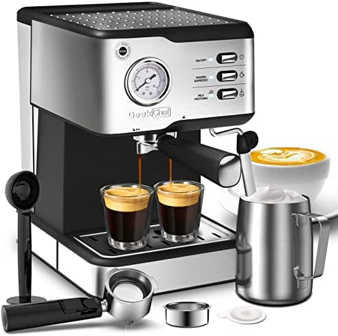  Espresso Machine Coffee Machine 20 Bar Pump Cappuccino Latte Maker With ESE POD Capsules Filter&Milk Frother Steam Wand, 1.5L Water Tank, For Home Barista, Stainless Steel 950W