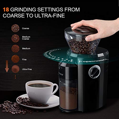  Burr Coffee Grinder, Conical Burr Mill Grinder With 18 Grind Settings From Ultra-fine To Coarse, Electric Coffee Grinder For French Press, Percolator, Drip, American And Turkish Coffee Makers