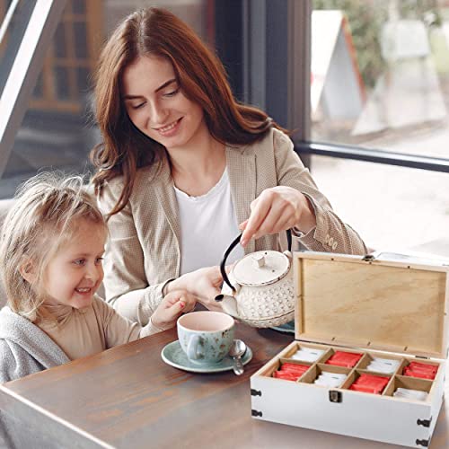  Zen Earth Inspired White Wooden Tea Bag Organizer 14" Kitchen Storage Chest - Large, Tall, Adjustable Shelves | Decorative Chest To Organize And Display Teas | 100% Handmade Craft