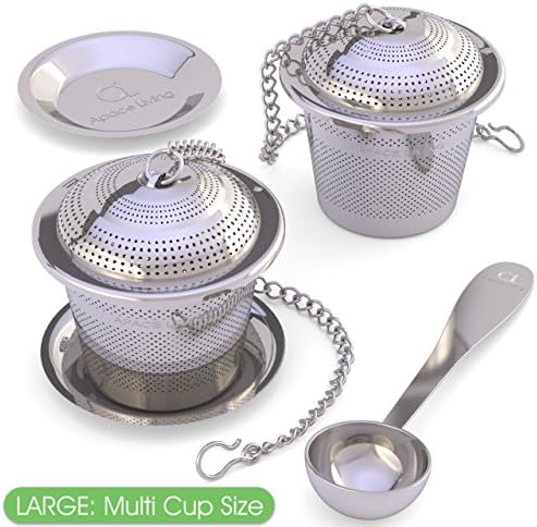  Oose Leaf Tea Infuser (Set Of 2) With Tea Scoop And Drip Dray By Apace - Ultra Fine Stainless Steel Strainer & Steeper For A Superior Brewing Experience