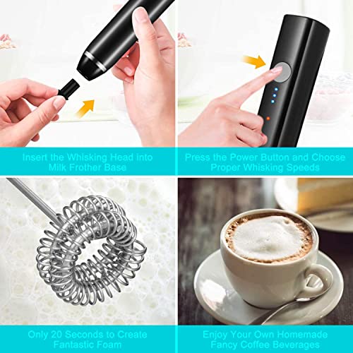  3 In 1 Handheld Electric Milk Frother And Steamer, 4 In 1 Automatic Heater For Making Latte Mini Multi-function Kitchen With Charging (BLACK, 2 IN 1)