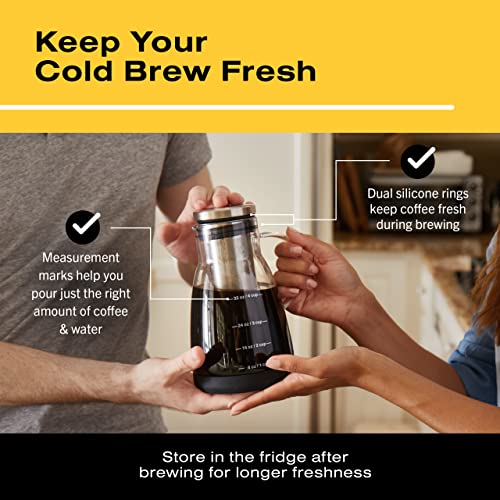  Cold Brew Coffee Maker - 32 Oz Glass Iced Tea & Coffee Cold Brew Maker And Pitcher W/ Silicone Cap & Base