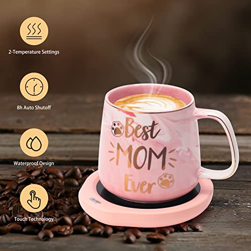  Coffee Mug Warmer & Best MOM Ever Mug Set, Electric Cup Warmer For Desk Office Home, Beverage Warmer With 2 Temperature Setting, 8-Hours Auto Shut Off, Best Mothers Day Mom Gifts From Daughter Son