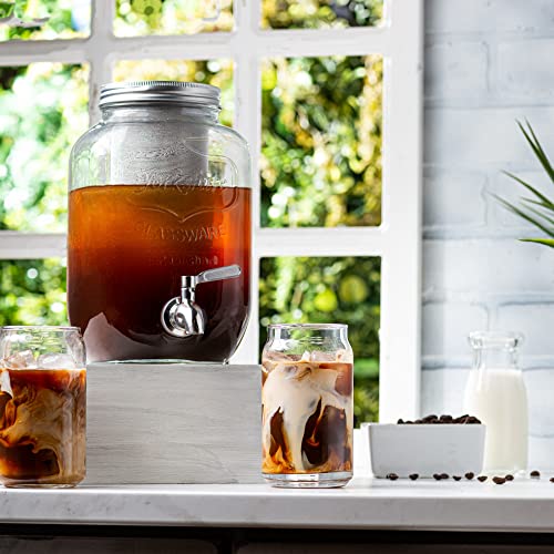  1 Gallon Cold Brew Coffee Maker, With 3rd Generation Mesh Filter & Stainless Steel Spigot, Extra Thick Large Glass Mason Jar Drink Dispenser Carafe, Iced Coffee Maker & Sun Tea Pitcher With Infuser.
