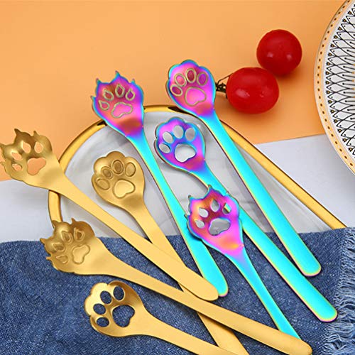  Cooking Spoon Coffee Spoon 5PCS Stainless Steel Stirring Spoon Mini Slotted Spoon Paw Shape Dessert Spoon Rainbow Coffee Spoons Espresso Beverage Drink Stirrer Ice Cream Spoon Serving Spoon