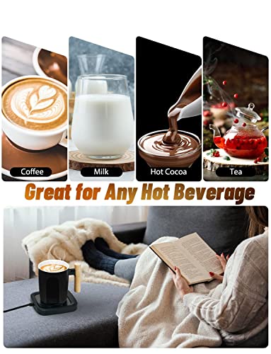  Flat Bottom Mug With Wood Lid, Ceramic Tea Cup For Coffee Warmer, Flat Bottomed, Wooden Handle, 14oz