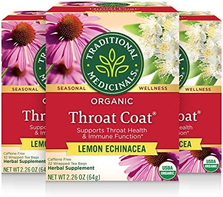  Organic Throat Coat Lemon Echinacea Seasonal Tea, 16 Count (Pack Of 6)