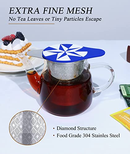 Large Tea Infuser Basket For Loose Tea With Blue Lid, Extra Fine Mesh & Premium 18/8 Stainless Steel Tea Strainer, Perfect For Hanging On Cups, Teapots To Brew All Kind Of Tea