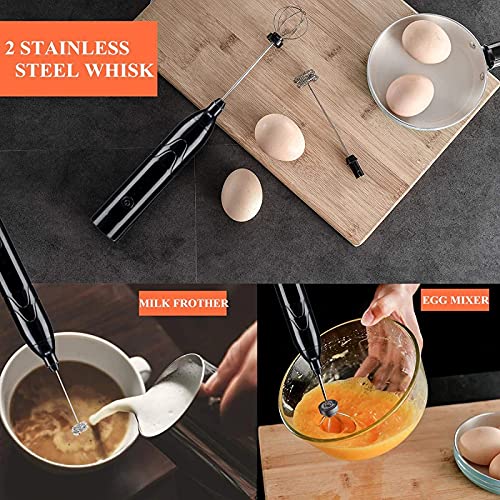  IdeWings Milk Frother Handheld USB Rechargeable Electric Stainless Steel Milk Frother Whisk, Foam Maker For Coffee, 2 Whisks For Coffee, Egg Mix (Black)