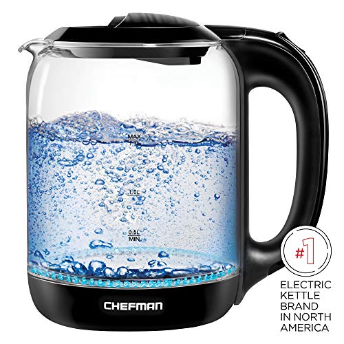  1.7 Liter Electric Glass Tea Kettle, Fast Hot Water Boiler, One Touch Operation, Boils 7 Cups, Swivel Base & Cordless Pouring, Auto Shut-Off