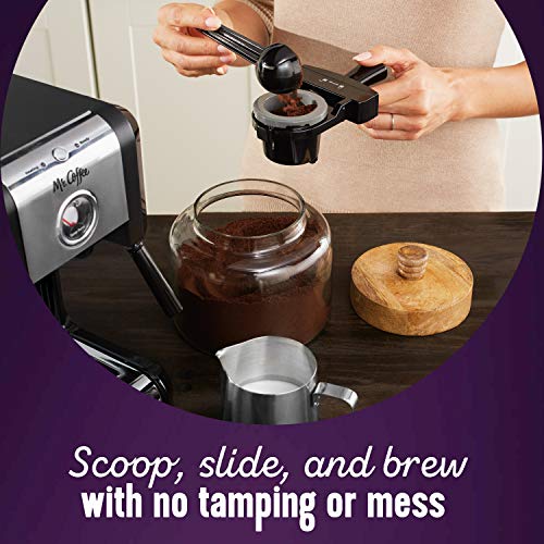 Mr. Coffee® Easy Maker | Authentic Pump Espresso Machine, 6 Piece, Chrome/Black