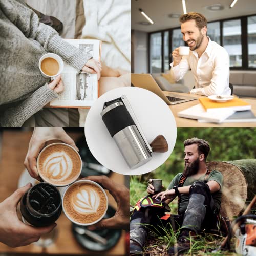  Wood Manual Coffee Grinder Capacity 25g With CNC Adjustable Coarse And Fine Knob, Stainless Steel Conical Burr, Portable Coffee Grinder With Folding Handle.