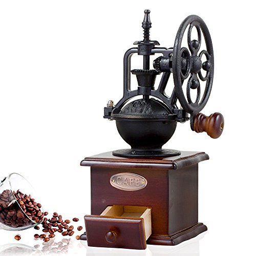  Vintage Style Manual Hand Coffee Bean Grinder Mill, Cast Iron Hand Crank, Ceramic Core, Adjustable Grinder, Make Fresh Coffee For Coffee Enthusiasts By UnderReef (Dark Brow)