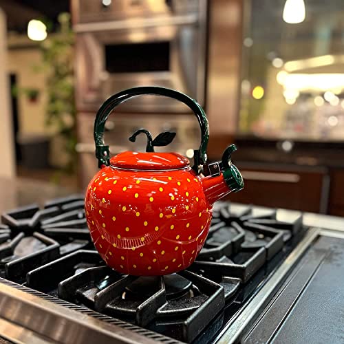  Whistling Tea Kettle For Stove Top Enamel On Steel Teakettle, Supreme Housewares Strawberry Decor Design Teapot Water Kettle Cute Kitchen Accessories Teteras (2.3 Quart, Strawberry)