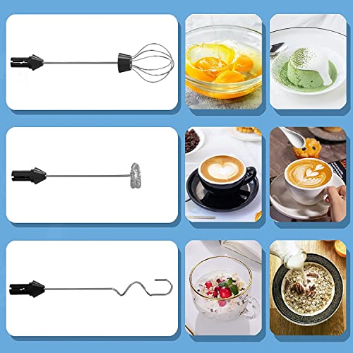  Milk Frother With Stand, Handheld Foam Maker, Type-C Rechargeable With 3 Stainless Whisks 3-Speed Adjustable For Coffee, Hot Chocolate, Milkshakes, Egg，oatmeal (Black)