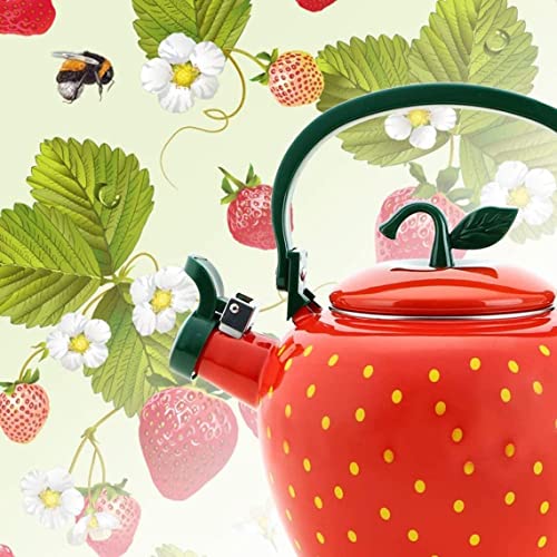  Whistling Tea Kettle For Stove Top Enamel On Steel Teakettle, Supreme Housewares Strawberry Decor Design Teapot Water Kettle Cute Kitchen Accessories Teteras (2.3 Quart, Strawberry)