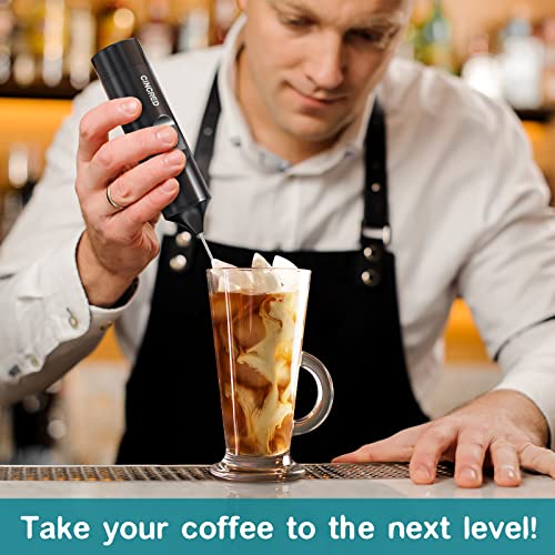  Updated Milk Frother - Hand Operated Battery Powered Frother For Coffee, Electric Whisk, Foam Maker And Drink Mixer For Your Latte, Cappuccino, Frappe, And Hot Chocolate (Black)