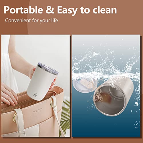  Self Stirring Coffee Mug, Magnetic Stirring Cup Rechargeable Automatic Stirring Cup, Stainless Steel Self Mixing Mug Self Stirring Mug For Coffee Tea Hot Chocolate Milk - 350ml/12oz (Beige)