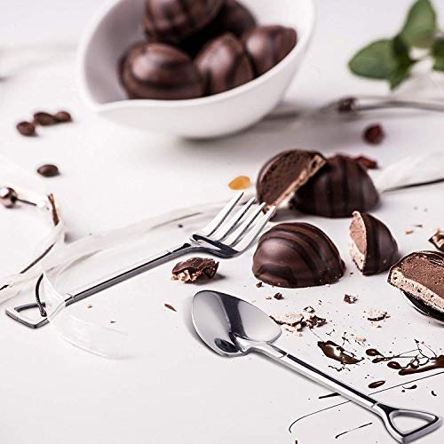  8 Pieces Shovel Spoon Fork Shovel Coffee Spoon Shovel Handle Dessert Spoon Ice Cream Spoon Shovel Shape Fork (Gold)