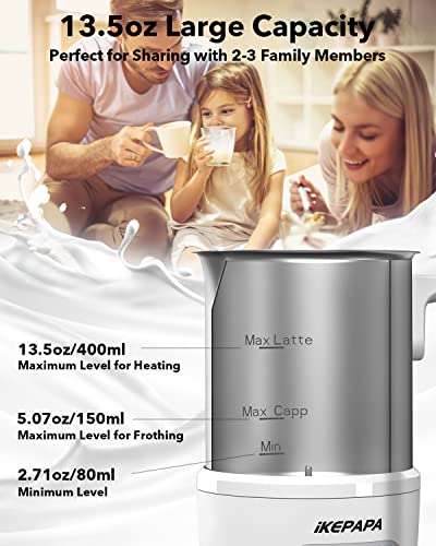  Milk Frother – Electric Milk Frother And Steamer For Home – 13.5oz/380ml Large Capacity – 5-in-1 Functions With Heating And Frothing – Ideal For Latte, Cappuccino, Chocolate, Hot Milk, 500W