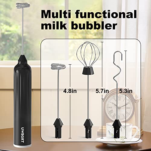  Milk Frother With Stand, Handheld Foam Maker, Type-C Rechargeable With 3 Stainless Whisks 3-Speed Adjustable For Coffee, Hot Chocolate, Milkshakes, Egg，oatmeal (Black)
